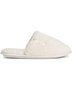 Tommy Hilfiger Monogram Faux Fur Slippers - White