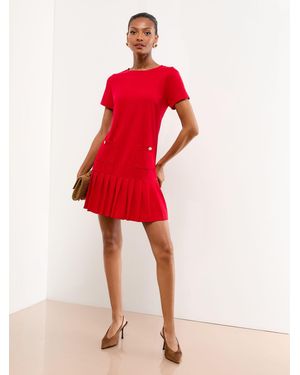 Lipsy Military Button Pleated Mini Shift Dress - Red