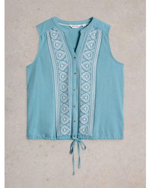 White Stuff Tulip Sleeveless 100% Cotton Shirt - Blue
