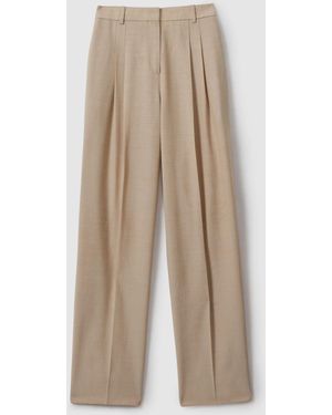 Reiss Neutral Sadie Wool Pleat Front Wide Leg Suit Pants - Natural