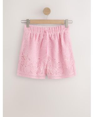 Next Crochet Tie Waist Shorts - Pink
