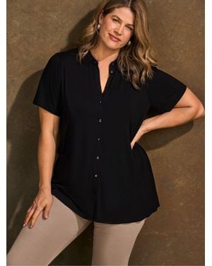 Live Unlimited Button Through Short Sleeve Jersey Shirt - Black