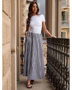 Threadbare Gathered Waist Gingham Maxi Skirt - Brown