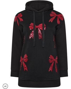 Yours Curve Sequin Christmas Bow Novelty Hoodie - Black