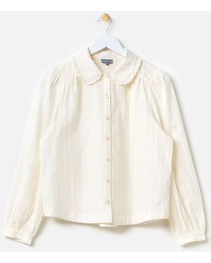 Oliver Bonas Ivory & Metallic Striped Frill Collar Blouse - Natural