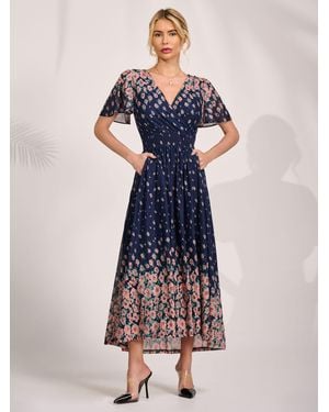 Jolie Moi Mesh Short Sleeve Midaxi Dress - Blue
