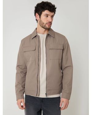 Threadbare Showerproof Lightweight Zip Up Jacket With Collar - Natural