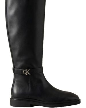 Calvin Klein Leather Signature Knee-High Boots - Black
