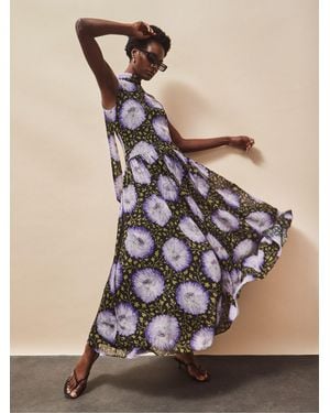 Ro & Zo Iris Lilac Scarf Detail Chiffon Dress - Natural