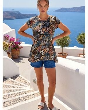 Roman Floral Lace Puff Print Tunic Top - Blue