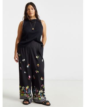 Simply Be Floral Fruit And Veg Print Wide Leg Pants - Blue