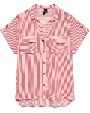 Vero Moda Short Sleeve Button Through Open Neck Shirt - Pink