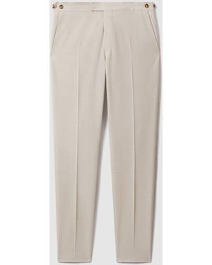 Reiss Stone Belmont Tailored Fit Textured Suit Pants With Wool - Natural