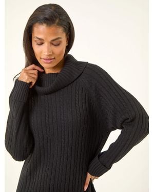 Roman Roll Neck Knitted Sweater Dress - Black