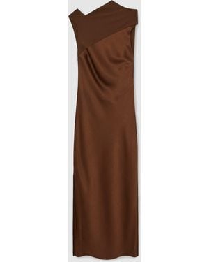 Reiss Satin Draped Open Back Dress - Brown