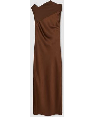 Reiss Anais Satin Drape Lace-Trim Dress in Blue