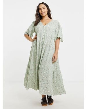 Simply Be Button Up Midi Dress - Green