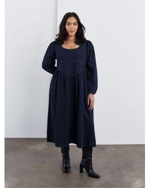 Simply Be Denim Midaxi Picnic Dress - Blue