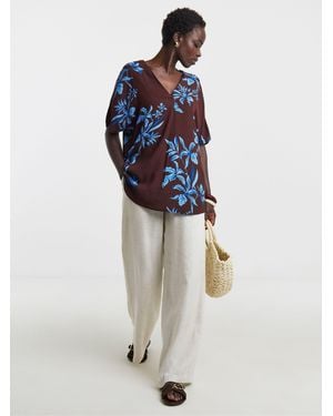 JD Williams Printed Crinkle Tunic Top - Blue