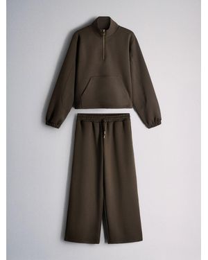 The Set 2 Piece Quarter Zip And Wide Leg Joggers Tracksuit Co Ord - Multicolour