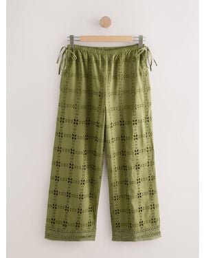 Next Broderie Square Wide Leg Pants - Green