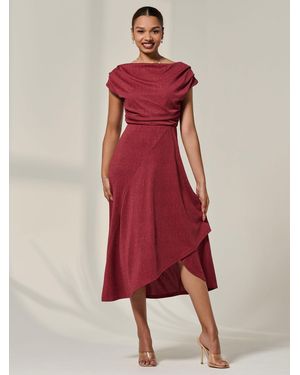 Jolie Moi Asymmmetric Draped Midi Dress - Red