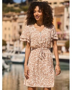 Sosandar Morocco Print Frill Sleeve Tie Waist Dress - Brown