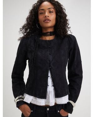 River Island Denim Embroidered Drummer Jacket - Blue