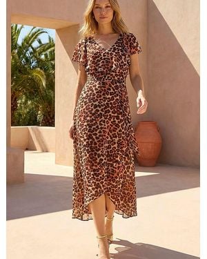 Roman Animal Print Midi Dress - Brown