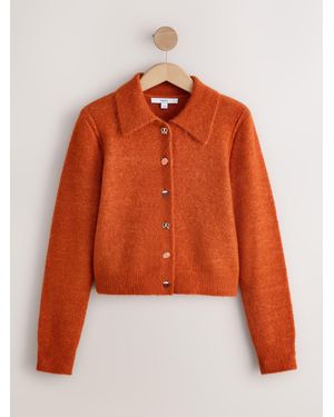 Next Autumn Button Knitted Collar Cardigan With Wool - Orange