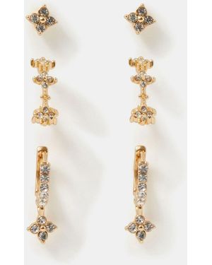 Accessorize Tone Floral Stud & Hoop Earrings 3 Pack - White