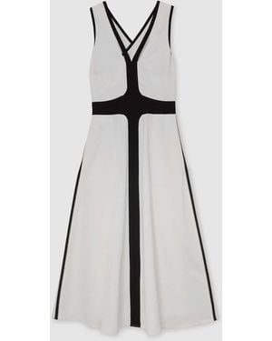Reiss Nova Contrast-Trim Cross-Back Midi Dress With Linen - Weiß