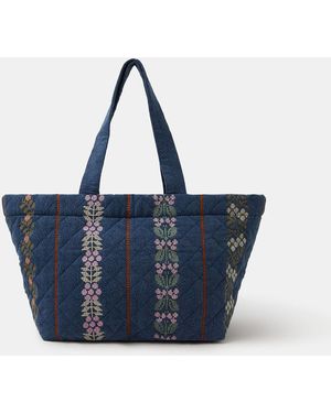 Accessorize Tapestry Quilted Denim Shopper Bag - Blue