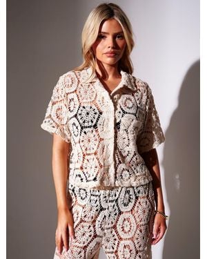 South Beach Crochet Short Sleeve Beach Shirt - Natural