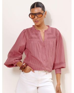 Lipsy Broderie Insert Trim Grandad Shirt - Pink