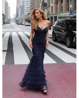 Lipsy Premium Mesh Fishtail Bandeau Maxi Prom Dress - Blue