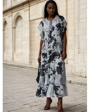 Religion Ara Maxi Occasion Dress With Ruffle Sleeves And Lace Trim - Natural