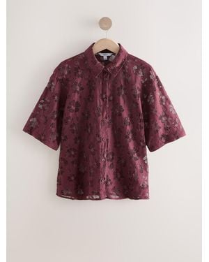 Next Lace Short Sleeve Tie Back Shirt - Purple