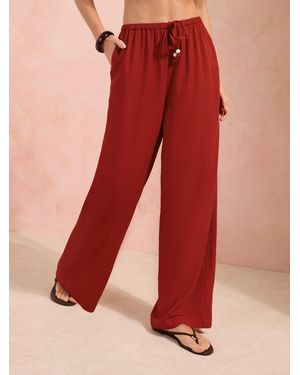 Friends Like These Wide Leg Tie Waist Linen Pants - Red