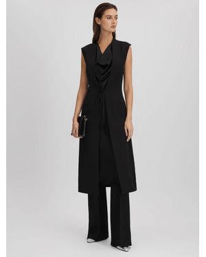 Halston Cowl Neck Wrap Midi Dress - Black