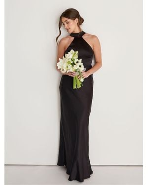 Six Stories Halter Neck Satin Bridesmaid Dress - Black