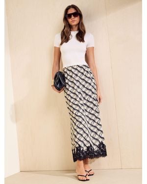 Friends Like These Checked Lace Hem Midi Skirt - Natural