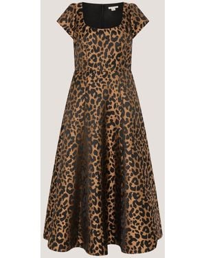 Monsoon Anna Square Neck Leopard Print Short Sleeve Midi Dress - Natural