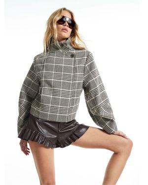 River Island Check Funnel Neck Cocoon Sleeve Jacket - Gray