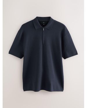 Next Relaxed Fit Premium Mid Weight Short Sleeve Knit Polo Shirt - Blau
