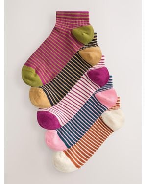 Next Burgundy/ Stripe Sneaker Socks 5 Pack - Pink