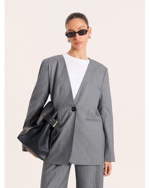 4th & Reckless Pin Stripe Single Breasted Blazer - Gray