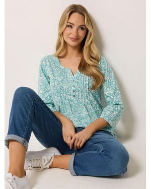 M Com 3/4 Sleeve Henley Top - Blue