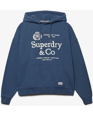 Superdry Luxe Casual Embroidered Relaxed Hoodie - Blue