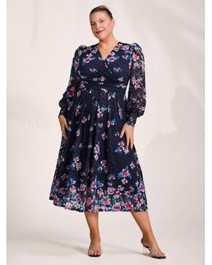 Jolie Moi Long Sleeve Printed Lace Maxi Dress - Blue